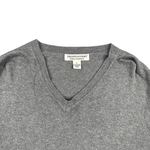 Pronto Uomo Sweater Adult LARGE Gray Cashmere Cotton Blend V Neck Mens Casual - Picture 2 of 5